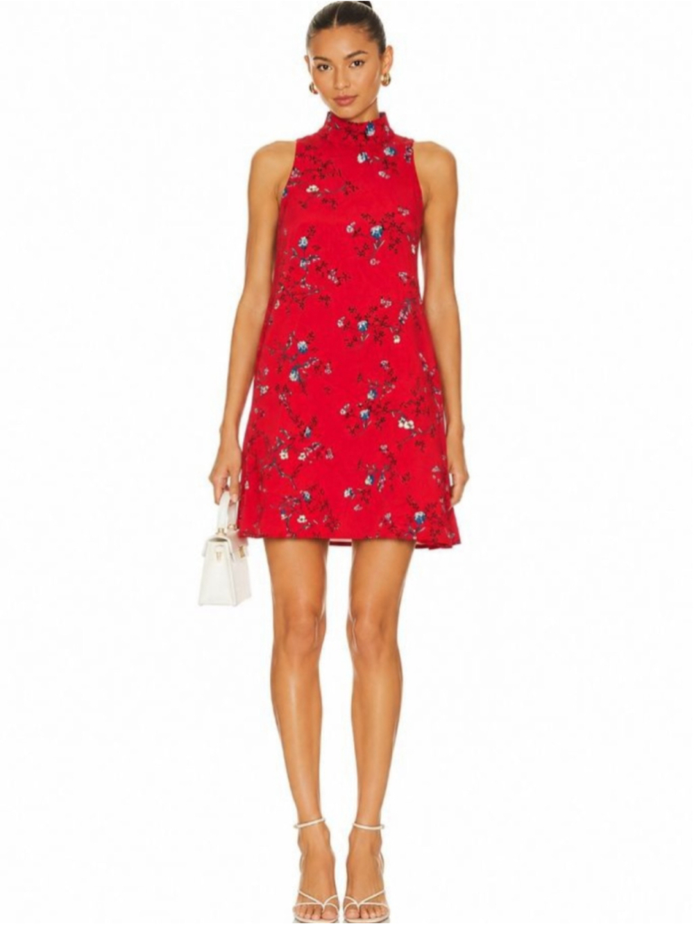 Lumiere Red Floral Shift Dress Small NWT Mock Neck Sleeveless Mini Dress